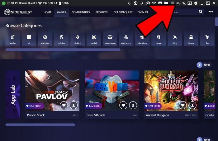 Sideload Oculus Quest 2 Juegos de descarga de Sidequest