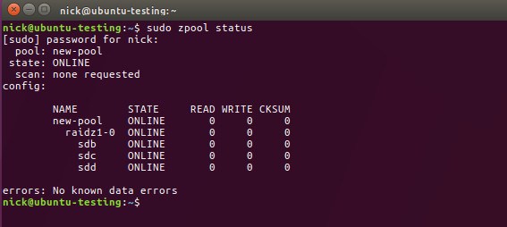 Estado del grupo ZFS