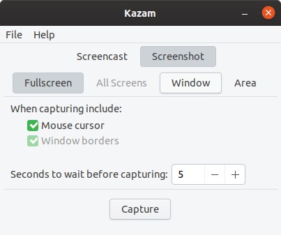 8 Herramientas de captura de pantalla de Linux Kazam