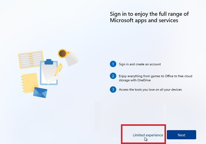 Win11 sin experiencia limitada de Microsoft