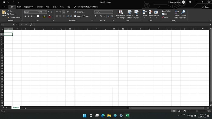 Modo oscuro Windows Windows11 Excel en tema oscuro