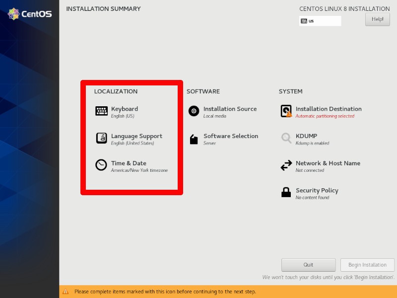 Localización principal de Anaconda Centos