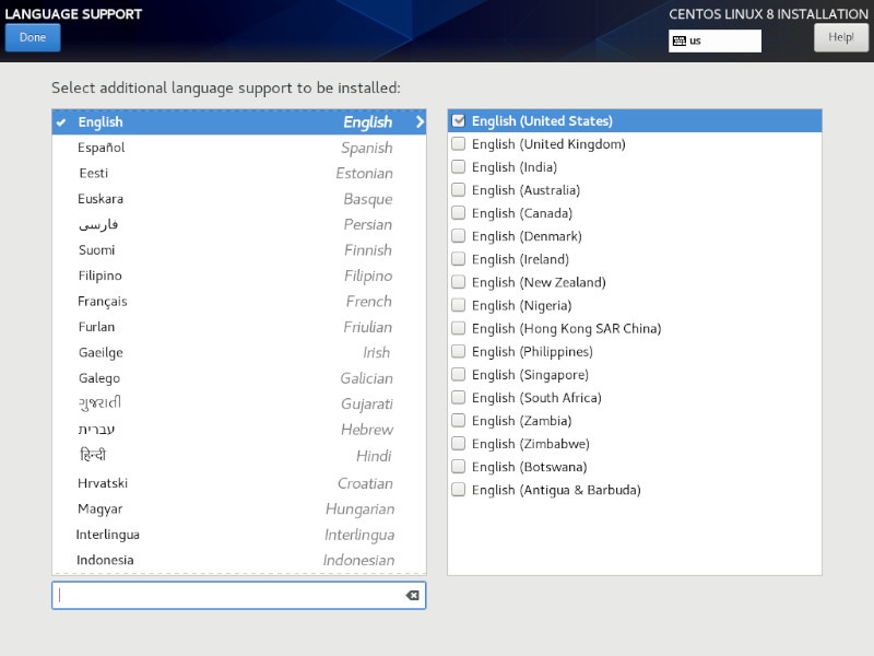 Soporte de idiomas de Anaconda Centos