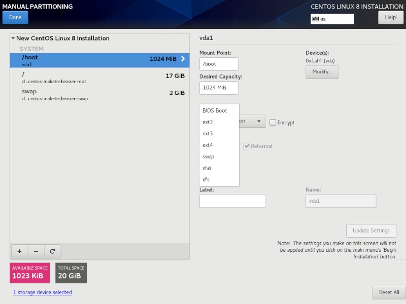 Anaconda Centos Manual Particionamiento Fs