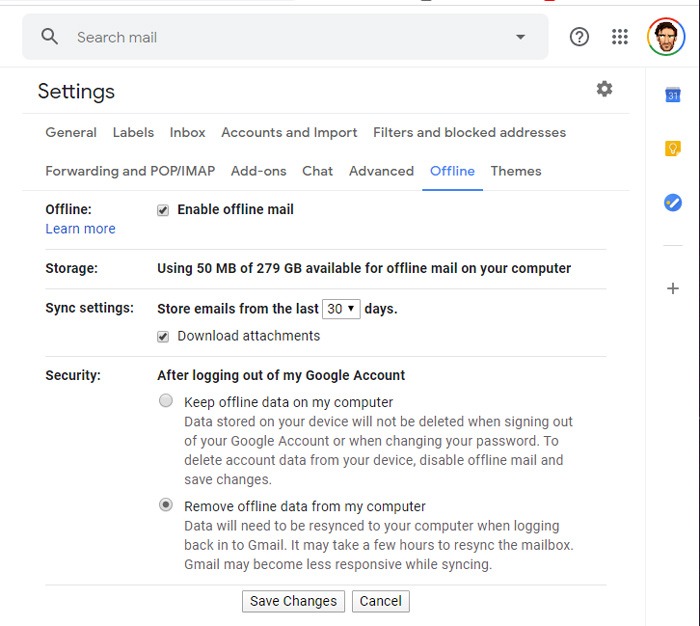 Usar Habilitar configuración de Gmail sin conexión X