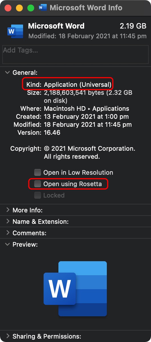 Forzar la ejecución de la aplicación Intel Versión M1 Mac Rosetta