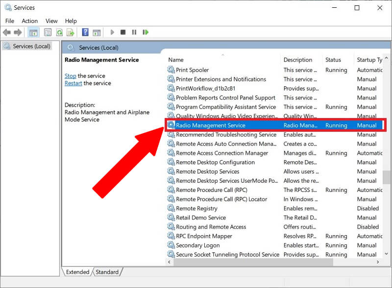 Windows 10 atascado en modo avión Administración de radio