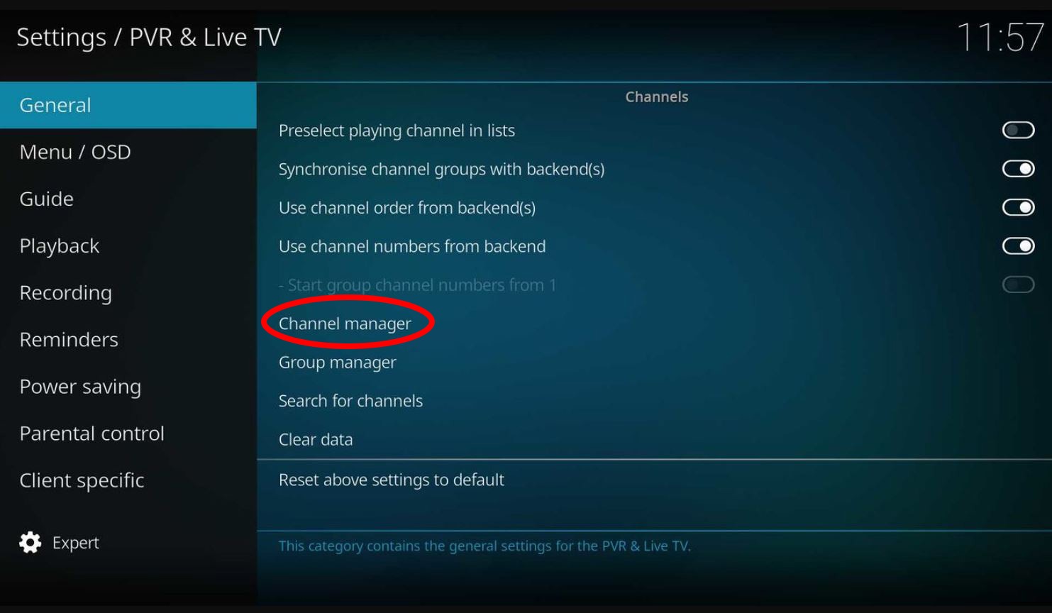 Administrador de canales de control parental de Kodi