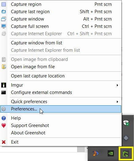 Preferencias de Greenshot