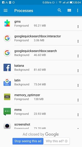 Optimizador de memoria de procesos innecesarios detectados