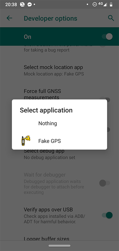 Opciones de desarrollador de Android Gps Spoof