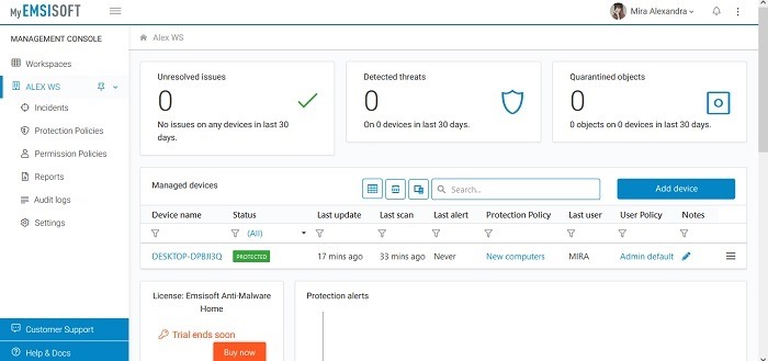 Revisión de Emsisoft Nuevo dispositivo de Myemsisoft