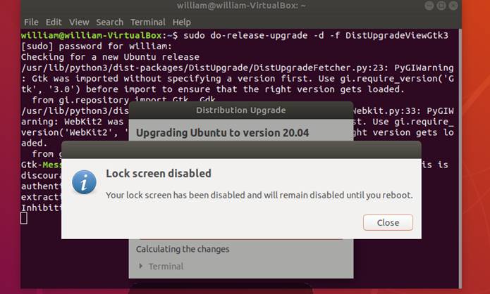 Ubuntu Upgrade1804 2004 Pantalla de bloqueo de actualización deshabilitada