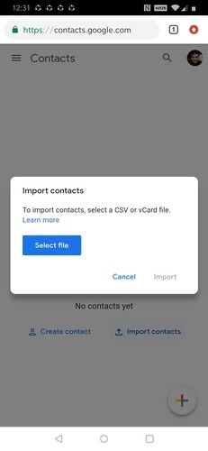 Contactos de importación de Google