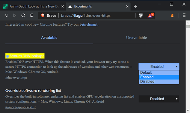 Dns sobre Https Habilitar Brave