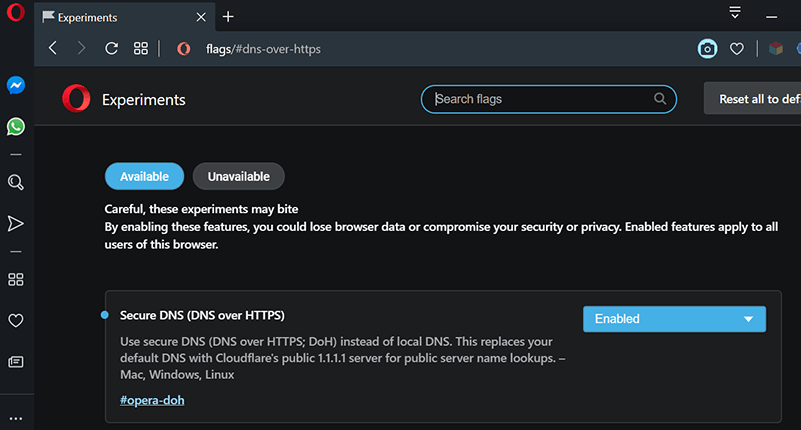 Dns sobre Https Habilitar Opera