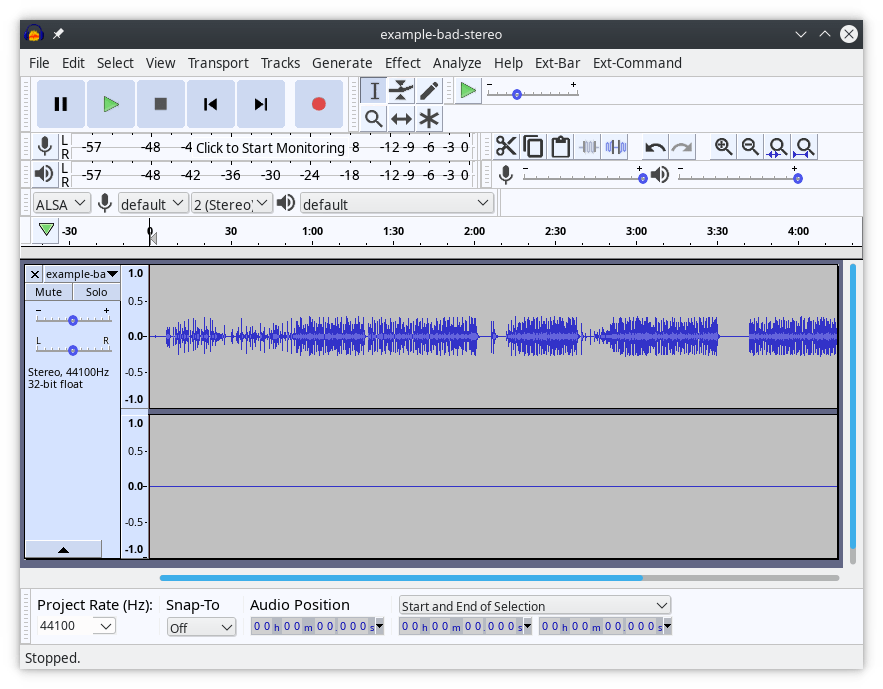 Audio no corregido en Audacity