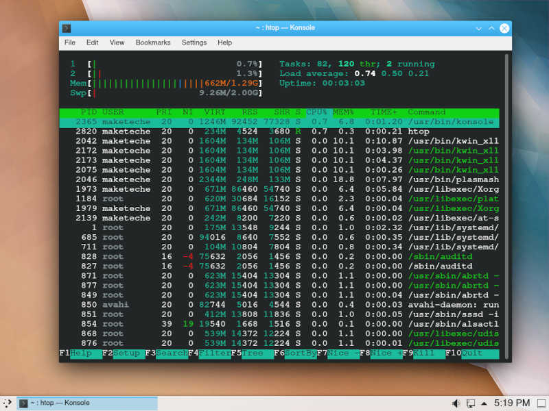 Kde en Centos Htop