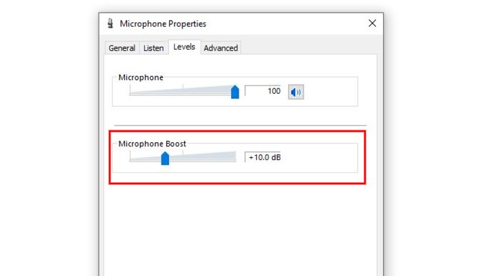 Amplificador de micrófono Win10
