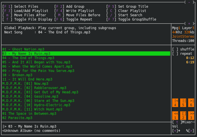 Lista de reproducción de Mp3blaster en ejecución