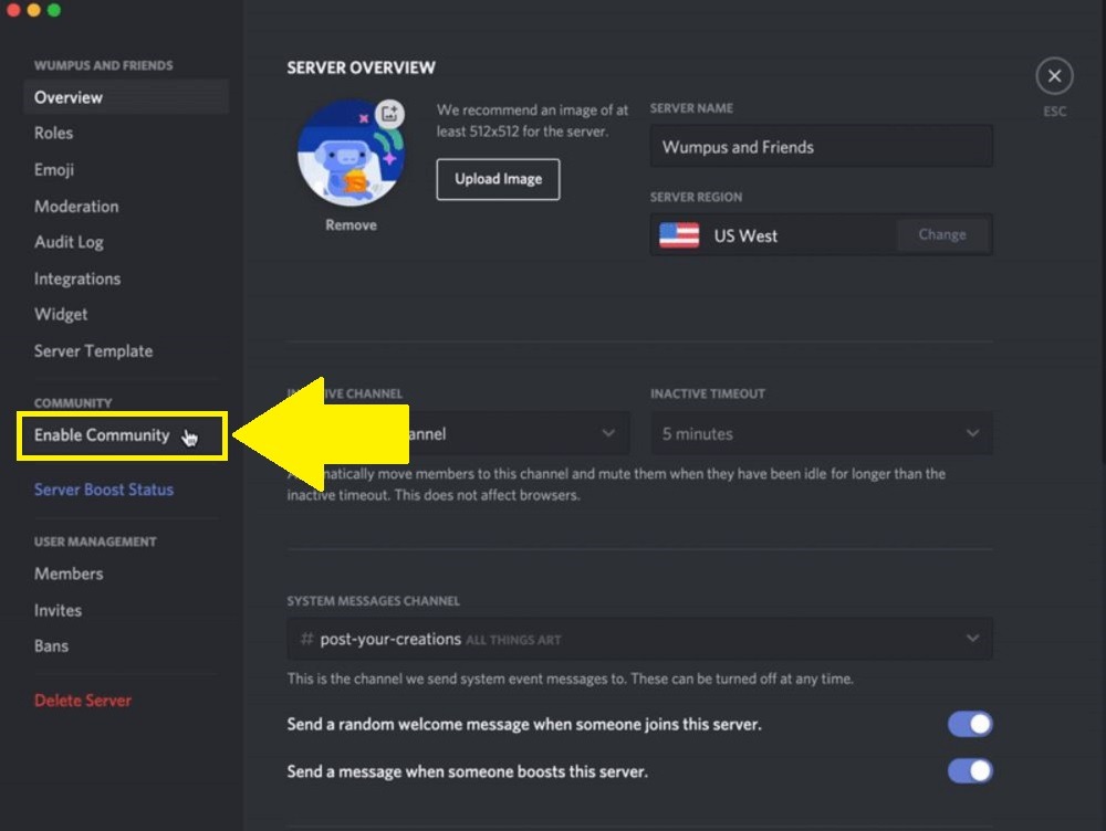 Discord Habilitar comunidad