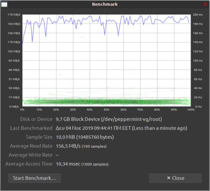 Evaluación comparativa de la utilidad de disco de Gnome Benchmark End