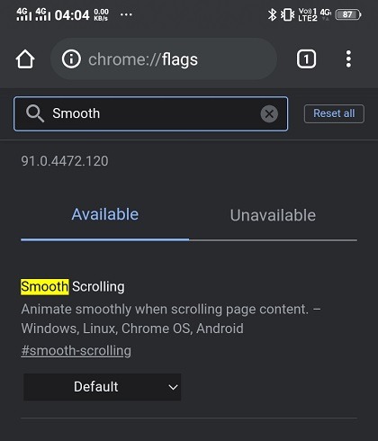 Chrome Android Flags Desplazamiento suave