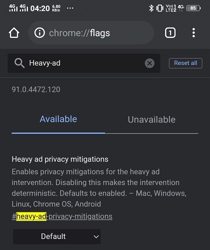 Chrome Android señala una fuerte intervención publicitaria