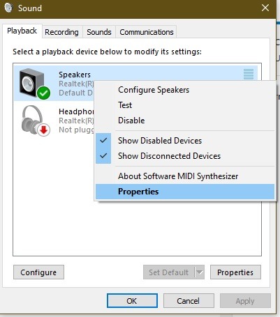 Solucionar problemas con las propiedades de sonido del gráfico de aislamiento de dispositivos de audio de Windows