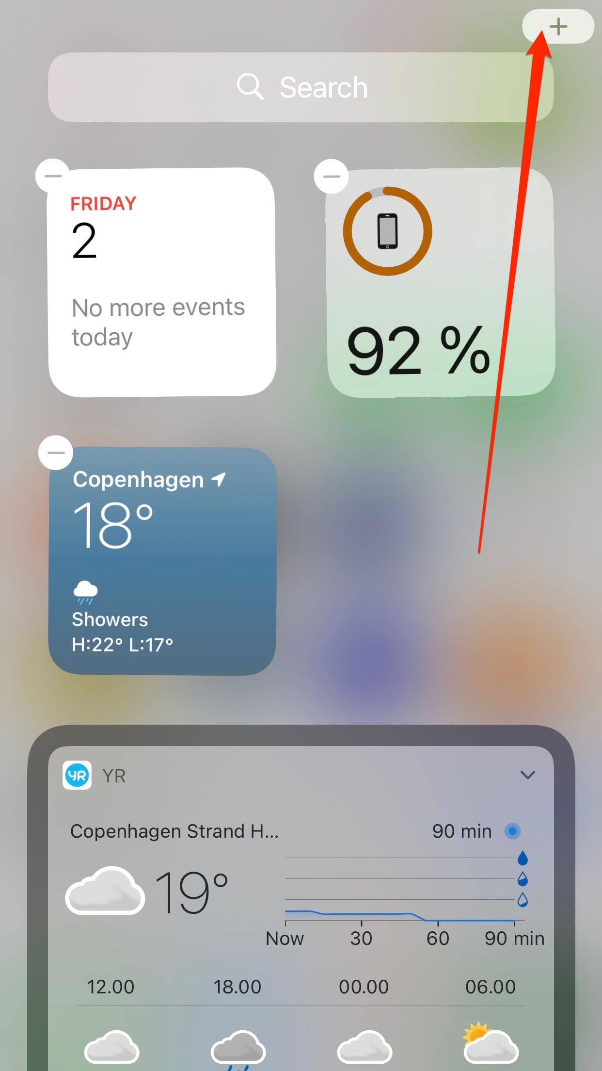 Captura de pantalla que muestra la pantalla del widget en modo de edición en iPhone