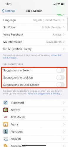 Cómo usar las sugerencias de Siri Ios Off