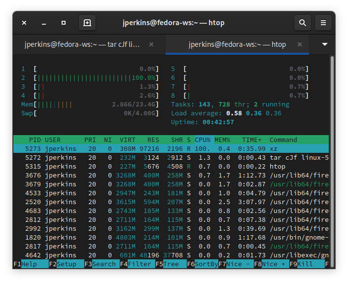 Alquitrán todos los núcleos Htop 1