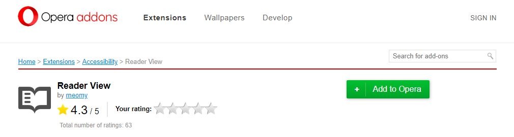 Navegador Lector Modo Opera Añadir Extensión