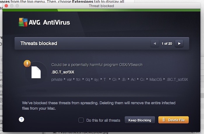 Amenazas bloqueadas por AVG AntiVirus.