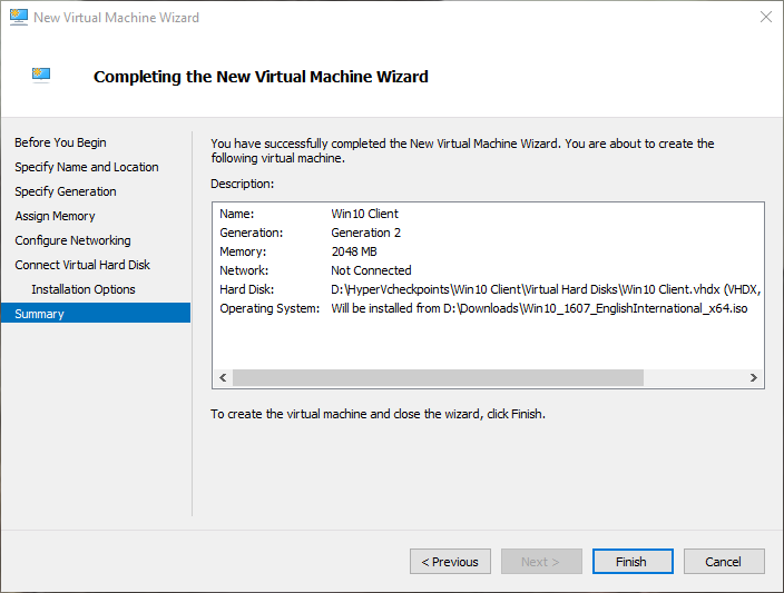 configuración de comprobación de win10 hyper-v