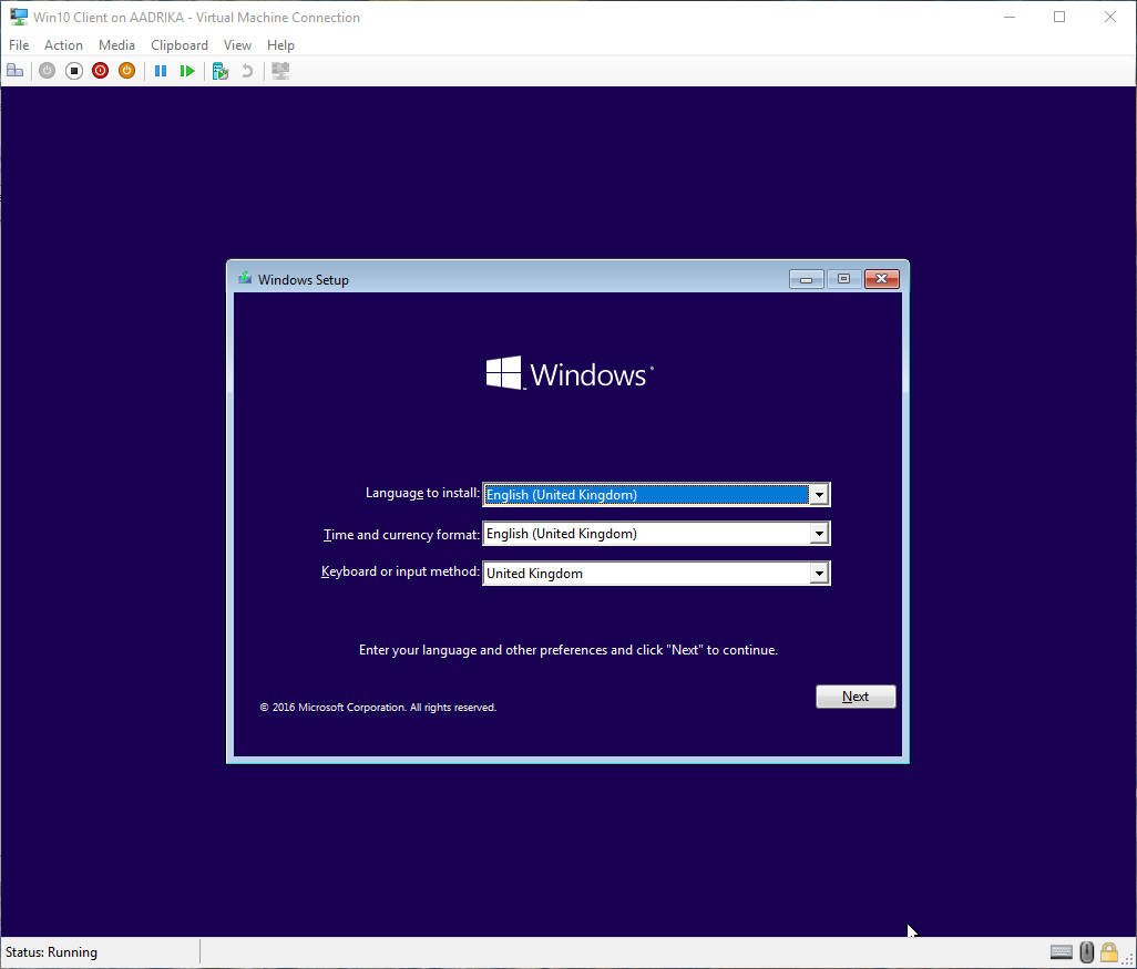 máquina virtual win10 hyper-v creada