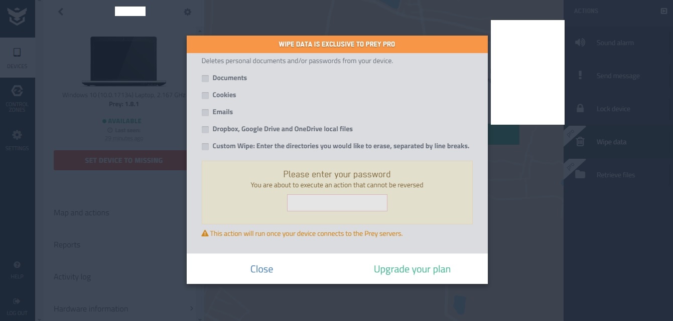 Borrado remoto de portátiles con Prey 1.8.1