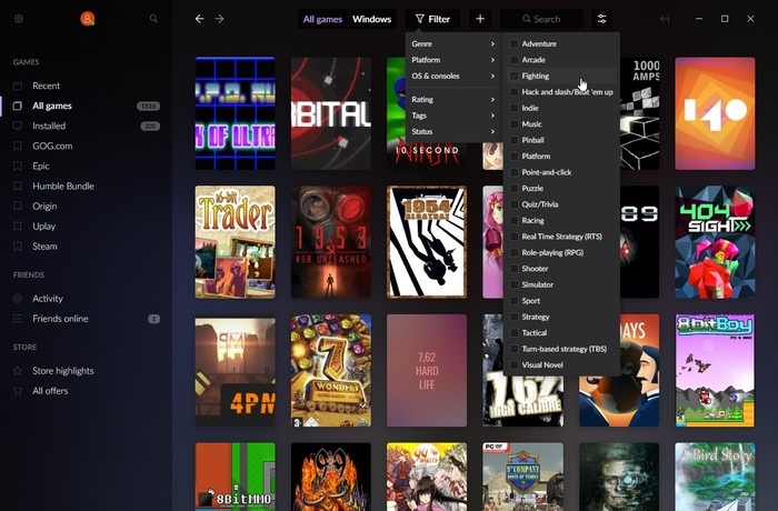 Juegos multiplataforma Gog Galaxy 2 Agregar filtros