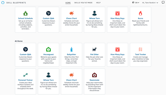 Una lista de Blueprints de habilidades de Alexa.