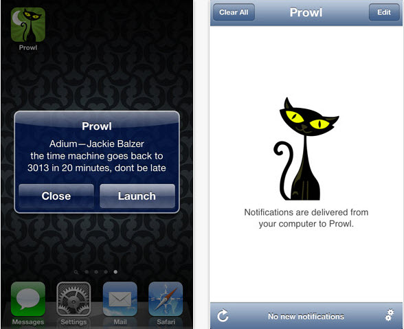Prowl es el cliente de Growl para iOS.  Empuje a las notificaciones de su dispositivo iOS desde su Mac.