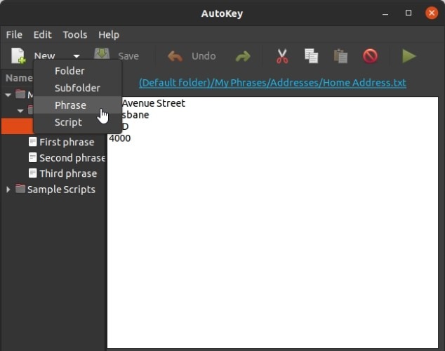 Cree accesos directos de Linux con Autokey Add Phrase