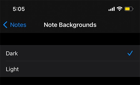 Cambiar el color de la configuración de las notas de fondo