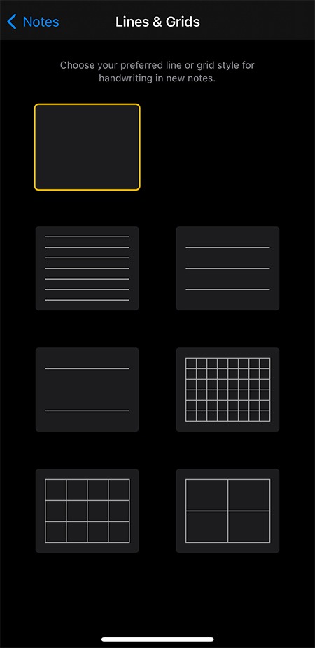 Cambiar la cuadrícula de configuración de las notas de fondo