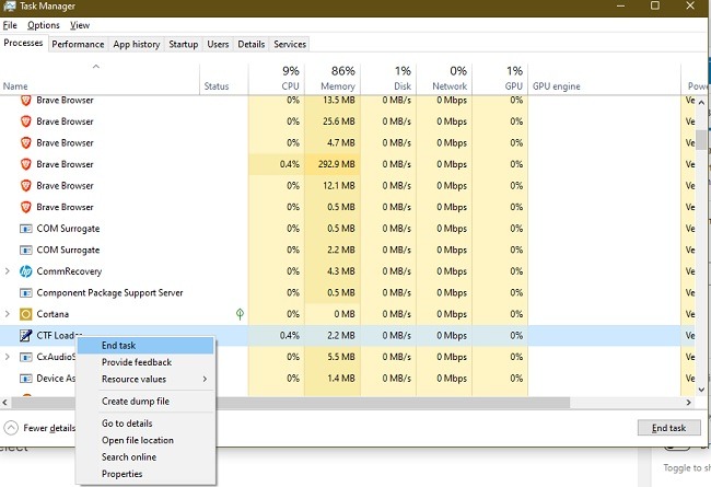 Cómo corregir errores del cargador Ctf en la tarea final de Windows 10