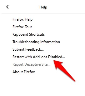 Reducir el uso de memoria de Firefox Reiniciar con complementos deshabilitados