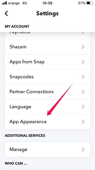 Cómo activar la apariencia de la aplicación Snapchat Ios en modo oscuro