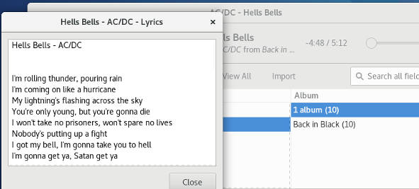 Letras de canciones en Rhythmbox