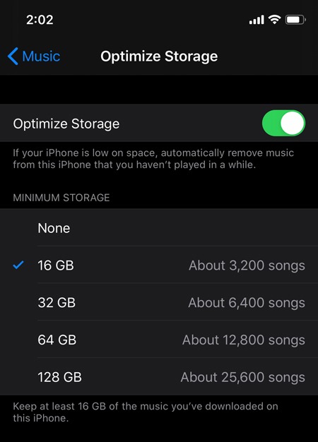 Descargas automáticas Apple Music Optimize Storage