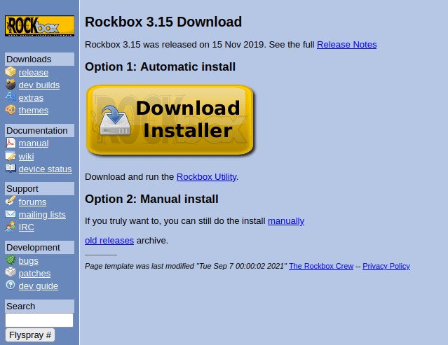 Página web de descarga de instalación de Rockbox