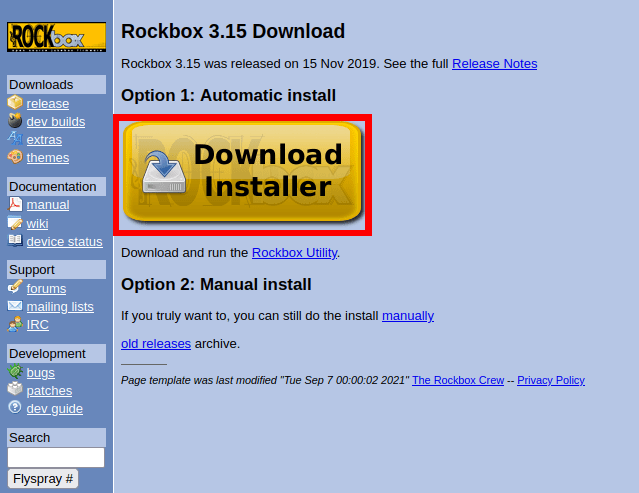 Descarga automática de instalación de Rockbox